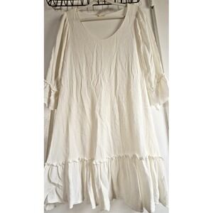 Stevie Hender woman Sz S lined textured dress 3/4 sleeve ruffled hem cuffS white